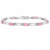 Sterling Silver Simulated Pink Opal and Genuine Diamond Acccent Bracelet