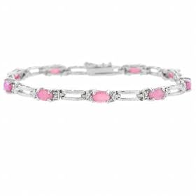 Sterling Silver Simulated Pink Opal and Genuine Diamond Acccent Bracelet by SilverSpeck.com