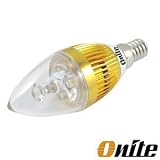 Onite LED E12 E14 110V 3W Candelabra Light Bulb, candlestick lamp bulb, Wall light (Warm White,golden body) + Free E12 to E14 Adapter