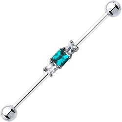 Surgical Steel Zircon CZ Square Industrial Barbell 37mm