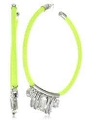 nOir "Jaipur" Yellow and Silver Cord and Crystal Hoop Earrings