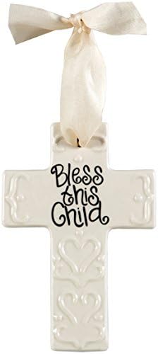 Bless This Child - 5" Ceramic Cream Cross Ornament