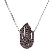 Sterling Silver Necklace Pendant Jainism Black Cz & Sapphire