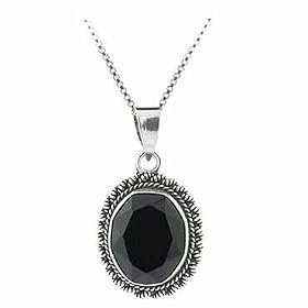 Sterling Silver Genuine Faceted Onyx Stone Oval Pendant by Onyx Pendant