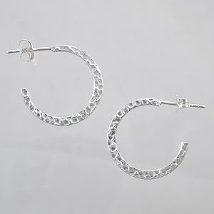 Hammered Hoop Earrings in Sterling Silver, 3/4" long (20mm), #9451