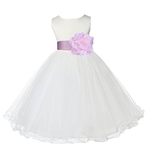 Wedding Pageant Ivory Flower Girl Rattail Edge Tulle Dress 829T 6