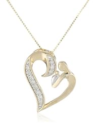 10k Yellow Gold Mom and Child Heart with Diamonds Pendant Necklace (1/10 cttw, I-J Color, I2-I3 Clarity), 18"
