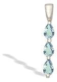 14K White Gold Genuine Pear Aquamarine 3-Stone Pendant