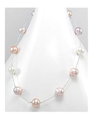 Mixed Colors Japanese silk cord Fresh Water Pearl Necklace In Zinc