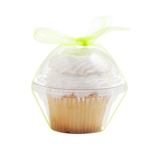 Dress My Cupcake Favor Dome Containers with Organza Ribbon DIY Kit, Light Green, Set of 25