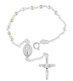 925 Tricolor Silver Jesus Mary Rosary Bead Bracelet