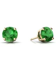 Genuine Emerald 14kt Yellow Gold Stud Earrings