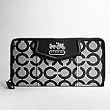 Coach New Madison Shantung Op Art Signature Accordian Zip Wallet BLACK&WHITE&SILVER - Coach 45460BW