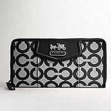 Coach New Madison Shantung Op Art Signature Accordian Zip Wallet BLACK&WHITE&SILVER - Coach 45460BW