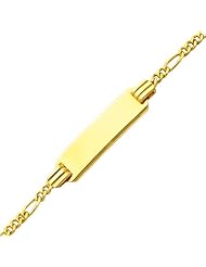 14K Yellow Gold 2.0mm Baby ID Figaro Bracelet with Spring Ring Clasp - 6" Inches