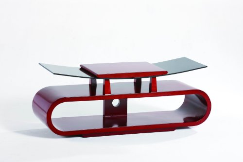 WCI Quality TV Stand For Televisions Screens And Monitors Up To 85 Pounds - Curvy Wood Furniture And Tempered Glass - Modern Decor For Homes And Living Rooms