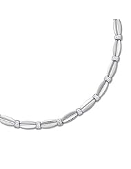 14K White Gold 17" 6.9mm Alternate Open Like Oval Textured Polish And Rectangular Shape Diamond Cut Fancy Necklace With Pear Shape Clasp