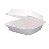 Dart 95HT1 9.5 Length x 9.3 Width x 3 Height, White Color, Large Single Compartment Foam Hinged Lid Carryout Container (Case of 200)