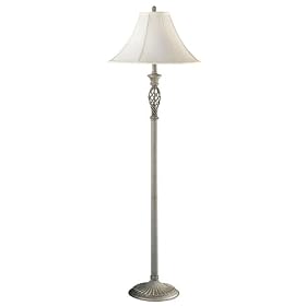 3 Way Iron Floor Lamp with Silk Shade - Antique Silver by cal
