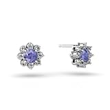14K White Gold Genuine Round Tanzanite Star Earrings