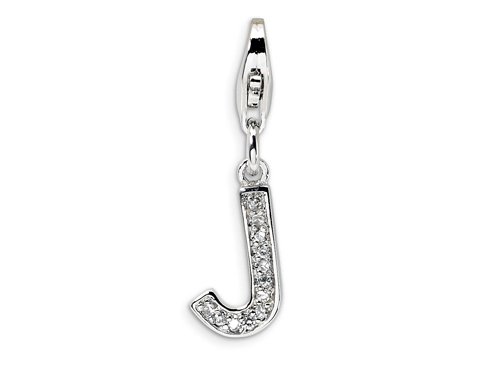 Amore LaVita(tm) Sterling Silver CZ Initial Letter J w/Lobster Clasp Charm for Charm Bracelet