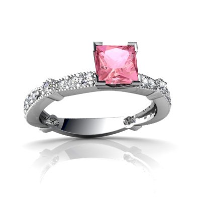 14K White Gold Square Created Pink Sapphire Engagement Ring Size 6