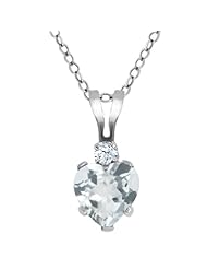 0.41 Ct Heart Shape Sky Blue Aquamarine White Topaz 925 Sterling Silver Pendant
