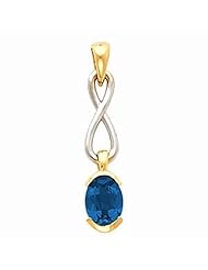 18K Two-Tone Gold Oval Cut Chatham Created Sapphire Pendant -- LIFETIME WARRANTY