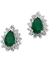 14K White Gold Pear Emerald and Diamond Earrings