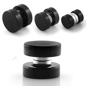 bkwear M77 2 Boucles d'oreilles Magnétiques Faux Ecarteur 8 mm Plug d'Acier Inox Noir Tricher-Plug - Fermeture magnétique - pas besoin trou de l'oreille