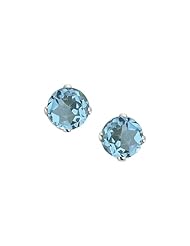 14K White Gold Prong Set 5 MM Natural Blue Topaz Earring Studs