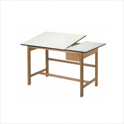 Titan II Drafting Table with Drawer in Natural Oak