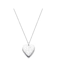Sterling Silver Engraved Heart Locket Pendant (0.8" or 20mm Height) with 1.0mm Rolo Cable Chain - 18" Inches