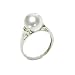 Sterling Silver 10mm White Shell Pearl and Cubic Zirconia Ring, Size 7