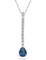0.10 Cts Diamond & 0.85 Cts London Blue Topaz Drop Pendant in 18K White Gold