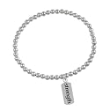 Sterling Silver Tarnish Free 4mm Bead Stretch Bracelet with "Strength" Dog-Tag Charm, 7.5"