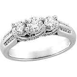 14K White Gold Three 3 Stone Diamond Bridal Engagement Ring