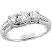 14K White Gold Three 3 Stone Diamond Bridal Engagement Ring