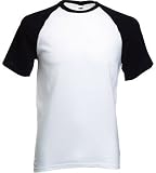 Fruit of the Loom short sleeve baseball t-shirt Black white Large (41 - 43 inch chest)