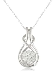 10K White Gold 0.21 Cttw Diamond Pendant Necklace, 18" Chain