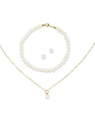 MadiK® Kids 14k FW Pearl 15" Necklace, 4mm Earrings & 5.5" Bracelet 3 Piece Set