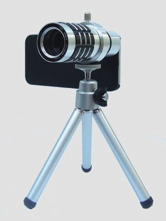 J_C_T_Y iPhone5 iPhone5S 対応 12倍望遠レンズ (単焦点) 撮影セット 【 レンズ レンズブラシ レンズキャップ 三脚 iPhone用レンズアタッチメントつきケース 三脚 クリーニングクロス 収納袋 付 「 J_C_T_Y オリジナルパッケージ 」 】 (シルバー)