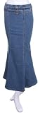 Long Stretch Denim Flared Skirt with Fashion Belt Detail ( Choose Med Blue or Black Denim)