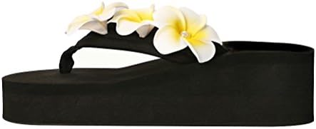 Langforth Women's Plumeria Platform Wedge Flip Flop Thong Sandals (9 B(M) US, Black)