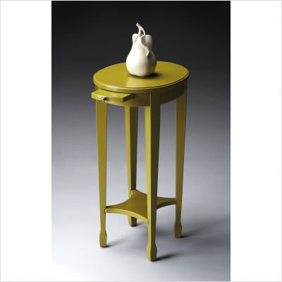 Hand Painted Round Accent Table (Pear Green / Polished Nickel) (26 Hand Painted Round Accent Table (Pear Green / Polished Nickel) (26