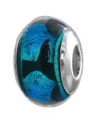 Genuine Zable (TM) Product. 925 Sterling Silver Dichroic Glass, Whale Tail Bead Charm. 100% Satisfaction Guaranteed.