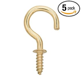 Crown Bolt 62535 7/8-Inch Solid Brass Cup Hook, Gold, 5-Pack: Home Improvement