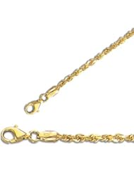 8" 14K Yellow Gold 2.5mm (1/10") Polished Solid Diamond Cut Royal Rope Chain w/ Pear Shape Clasp
