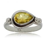 Sterling Silver Modern Teardrop Ring w Yellow Citrine