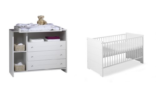 Schardt Sparset Eco Stripe bestehend aus Kombi-Kinderbett 70x140 cm (inklusive Umbauseiten) und Wickelkommode mit Wickelaufsatz